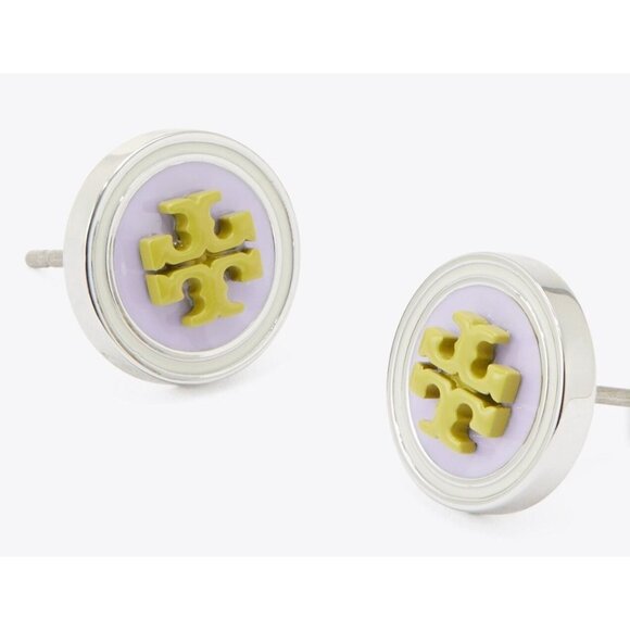 KIRA PURPLE/GREEN AND SILVER ENAMEL CIRCLE-STUD EARRING - Picture 2 of 3